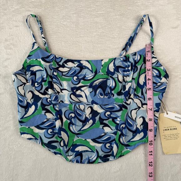 Midnight Sky Blue Green and White Floral Spaghetti Strap Crop Tank NWT Size Med - Picture 3 of 8